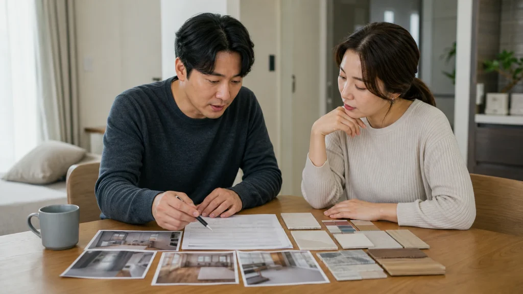 노후주택 집수리 완료 상태를 점검하는 실사 사진